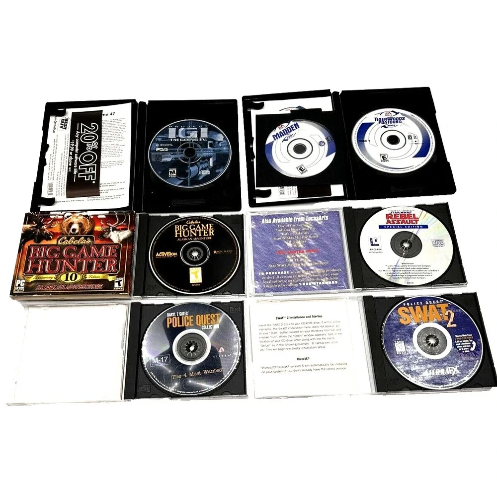 PC Games Lot of 6 Tiger Woods Golf Cabelas Hunting Star‎ Wars Swat